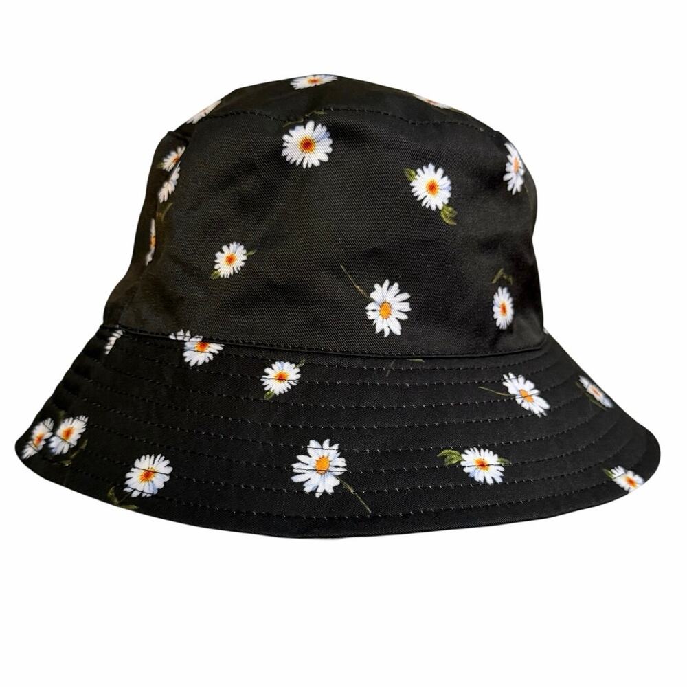 Alice + olivia Reversible Bucket Sun Hat OS Black White Daisy Floral Summer NWT